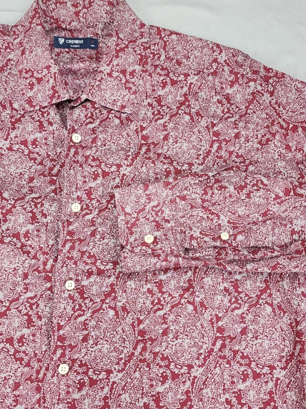 Cremieux Classics Men's XL Burgundy Paisley Long Sleeve Button Up Cotton Shirt